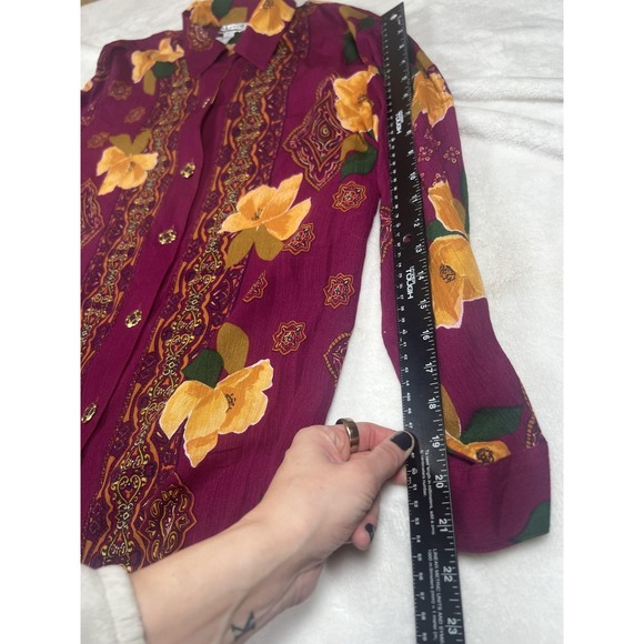 Vintage SK‎ & Company Shirt Womens Petite Small Floral Long Sleeve Button Up 90s - Picture 13 of 13